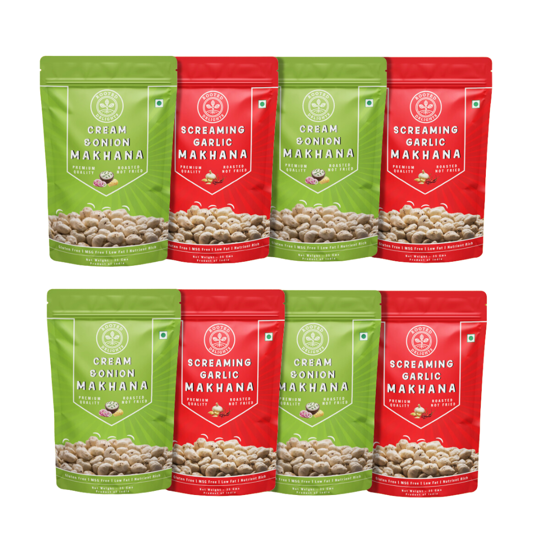 Cream and Onion & Screaming Garlic Makhana Pack of 8